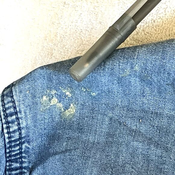 Per Se Shirt Denim Studs Roll Flip Sleeve Floral Blue 1X Button Hippie Boho Y2K - Picture 16 of 16